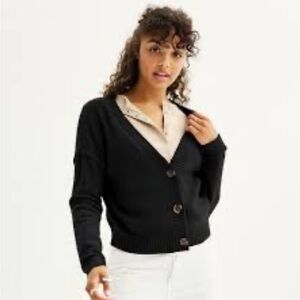 Juniors Button Up Black Cardigan